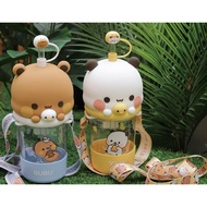 🇸🇬 (SG SELLER) BUBU DUDU BEAR PANDA COUPLE BOTTLE STRAW VALENTINE CHRISTMAS GIFT SET GF BF ANNIVERSA