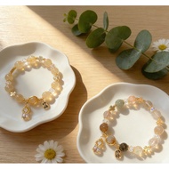 Hot-Selling Citrine & Hair Crystal Lucky Charm Bracelet, Clover Decor Fortune Elastic Bracelet, Fema