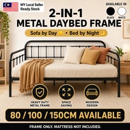 YAMY Sofa Bed Katil Sofa Daybed Metal Bed Frame 80/100/150cm Black White Space Saving