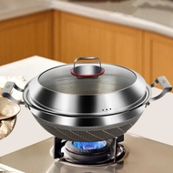 Household Double Ear 304 Stainless Steel Wok 36cm38cm Thickened Deepened Stew with Titanium Non-Stic