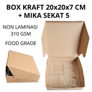 50 Pcs Box Kraft Non Laminasi + Mika Dalaman Ukuran 18x18 Dan 20x20 / Dus Nasi Kotak Kekinian Cateri