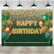 6X4ft Glitter Green Gold Birthday Backdrop Gold Green Bokeh Balloons Women Men Happy Birthday Banner