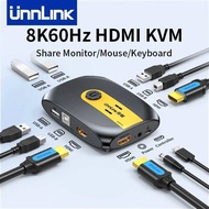 Unnlink Hdmi KVM Switch 8K 60Hz 4K 120Hz Video Switcher with Extender 2 PC Share 1 Monitor 4 USB for