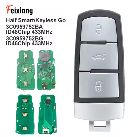 FX 433MHz 3C0959752BA ID48 Half Smart/ ID46 Keyless Go 3C0959752BG Car Remote Key For VW Volkswgen M