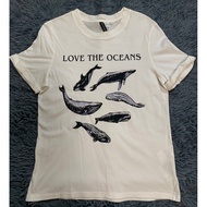 H&M Love The Oceans T-Shirt White size S Chest 32 Inches Length From The Neck-End Of The Shirt 24.5 