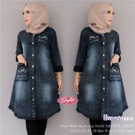 Viral Long Tunik Jeans Helma/Tunik Levis/Baju muslim/pakaian wanita