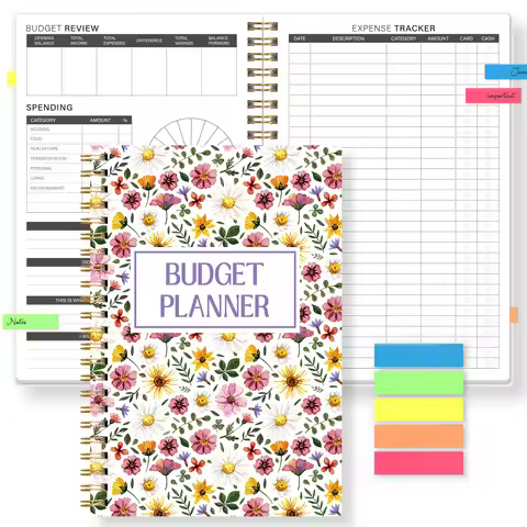 A5 Budget Planner with Color Tabs Floral Spiral Expense Tracker Monthly Finance Organizer Notebook