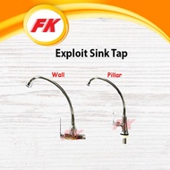 Chrome Alloy Bathroom Wall Sink Tap / Pillar Sink Tap