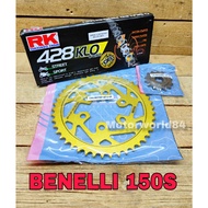 BENELLI 150S METTAL SPROCKET SET RANTAI RK 428 KLO ORING GOLD CHAIN 150S O-RING SPROCKET KIT GEAR SET BENELLI150S