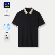เสื้อยืดคอโปโลแขนสั้นผ้าฝ้ายผสมสำหรับผู้ชาย HLA เสื้อเชิ้ตสีบล็อกสำหรับฤดูร้อน 2025 ทรงปกติ ผ้าฝ้ายผ