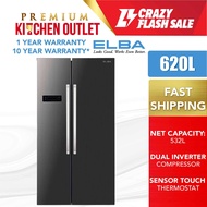 Elba 620L Inverter Side By Side Refrigerator ESR-K6260D(SV) | Movable Twist Ice Maker | Fridge | Peti Sejuk | Peti Ais