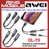 Awei CL-73 2A Lightning Male to Lightning Female Port + 3.5mm Jack Port Adapter