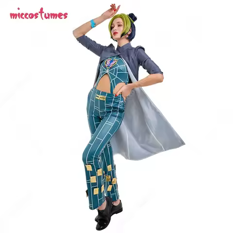 Miccostumes Women's Jolyne Cosplay Costume Printed Top and Pants with Long Coat for Halloween Costum