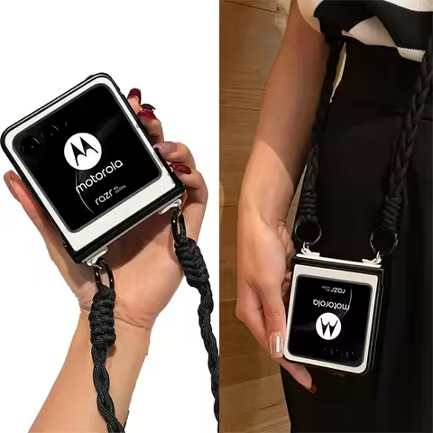Korean Luxury Solid Color White Love Heart Mirror Rope Phone Case for Motorola Razr 50 Ultra 50Ultra