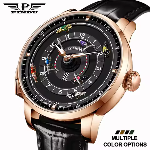 PINDU NEW Horse Gambling Series Men's Full Automatic Mechanical Watch European Racing Roulette Enter