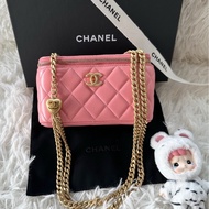 【配件：包裝盒、防塵袋 💕】Chanel 25c 愛心金球 長盒子 粉色 單肩 斜挎