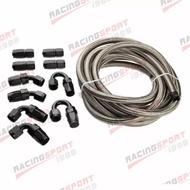 4AN Stainless Steel Braided Oil/Fuel Hose + Fitting Hose End Adaptor Kit Black