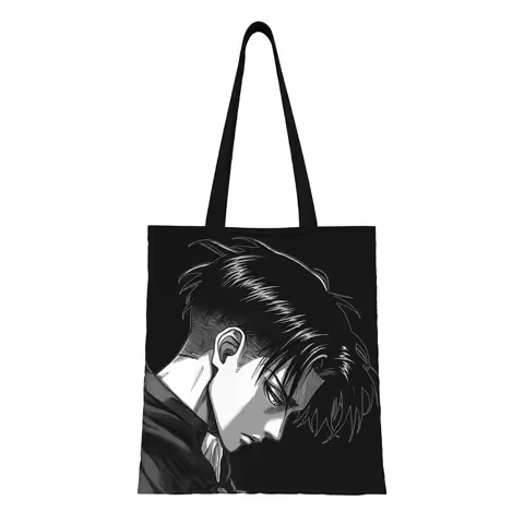 1PC Levi Ackerman Cool Anime Attack on Titan Canvas Tote Bag Perfect for Shopping & Personal Use Gre