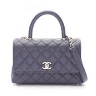 【二手】香奈兒 (Chanel) Coco Handle 翻蓋手提包 A92990 海軍藍魚子醬紋小牛皮（粒面小牛皮）Coco Handle 絎縫雙肩帶