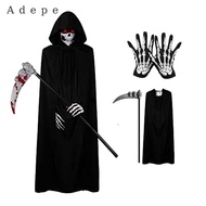 Adepe Halloween Grim Reaper Costume Set Skeleton Gloves Sickle Prop for Photo Props