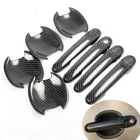 For Nissan Versa Sedan Latio Almera Renault Scala 2012~2019 Carbon Fiber Chrome Car Door Handle Cove