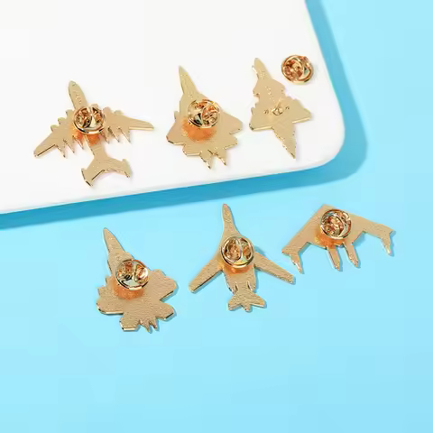 6 Style Funny B2 B52 Bomber Design Enamel Brooches Fighter Jet Transport Aircraft Shaped Golden Pins