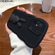Norvik luxury black wave edge phone case with lucky rabbit tie rod bracket stand holder for Xiaomi R