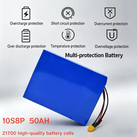 36V 50Ah 1000W Lithium Battery Pack, 10S8P Rechargeable with Charger, Portable Power for E-Scooters,