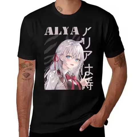 Alya T-Shirt kawaii clothes vintage blue archive Men's cotton t-shirt