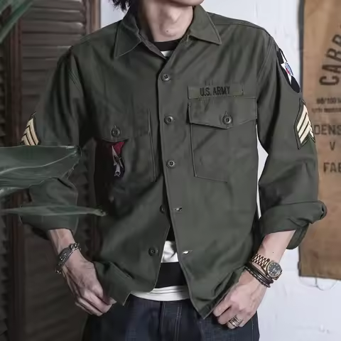 NON STOCK OG-107 Vietnam War Long Sleeve Shirt Cotton Satin Military Style Overshirt