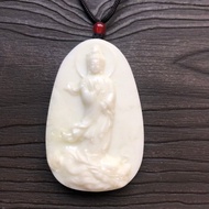 天然白玉觀音長項鍊吊墜-御龍觀音