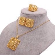 24K Gold Plated Dubai Jewelry Sets Women African Party Wedding Gifts Necklace and Earrings Ring Sets
