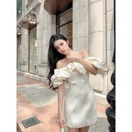 Beautiful Ruffled Off-Shoulder Women's Dress Tafa Silk Off Shoulder Dress