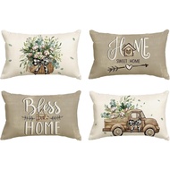 Brown Flowers Car "Home Sweet Home" Pattern Pillow Cover 30x50cm/ 40x60cm Linen Sofa Pillow Case