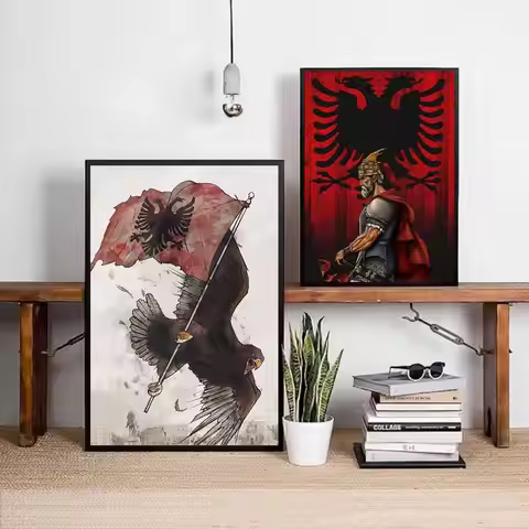 A-Albania Flag Art Poster Gallery Prints Self Adhesive Home Decor Decoration Wall Decals Living Room