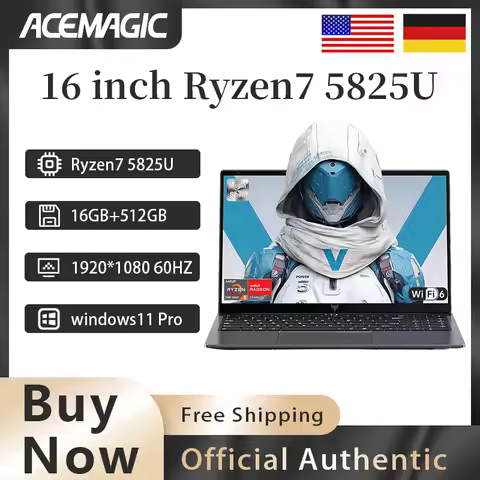 16 inch business laptop Ryzen7 5825U 16GB DDR4 RAM 512GB SSD 8-core processor up to 4.5GHz WiFi 6 HD