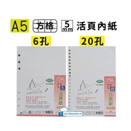 [Master Stationery] 2376 (6 Holes)/2377 (20 Holes) A5/25K Square Loose-Leaf Inner Paper A5 Loose Lea