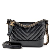 Chanel Black Chevron Quilted Aged Calfskin Small Gabrielle Hobo Gold and Ruthenium Hardware, 2018