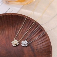 Double Layer Four-Petal Leaf Flower Necklace Female Four-Leaf Clover Light Luxury Design Pendant Cla