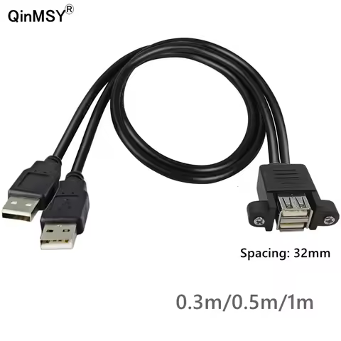 Dual Port USB 2.0 A Male To Female M/F Charging and data transmission Extension Screw Lock Panel Mou
