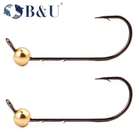 B&U 5pcs Micro Jig Head Fishing Hooks Set 0.5g-4g Copper Head Mini Crank Jig Fishhook for Soft Worm 