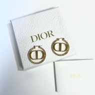 DIOR金色CD字母圈型鑲鑽針式耳環