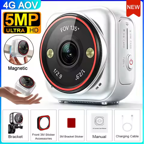 5MP Mini AOV 4G Pocket Camera Magnetic VLOG Camera12X Optical Zoom 7/24 Hours Recording AI Human Det