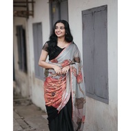 Satin Silk Saree with Flower Prints