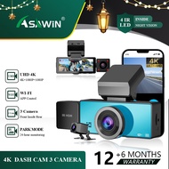 กล้องกล้องติดรถยนต์ Wifi ติดรถยนต์4K 3ช่องวิดีโอรถยนต์กล้อง3กล้องติดรถยนต์ AHD 1080P จอถอยหลังกล้องส