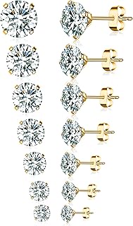 Tornito 7 Pairs 20G Stainless Steel Stud Earrings Round Cubic Zirconia Barbell Earring Set For Men W