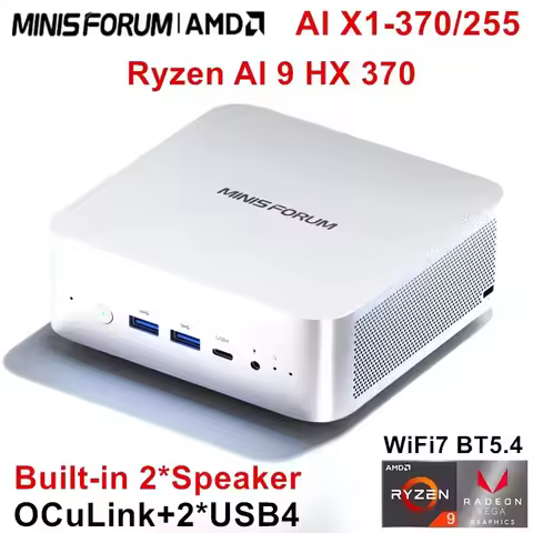 MINISFORUM AI X1 370 255 AMD Mini PC Ryzen AI 9 HX 370 R7 255 OCuLink 2*USB4 Built-in Dual Speaker D