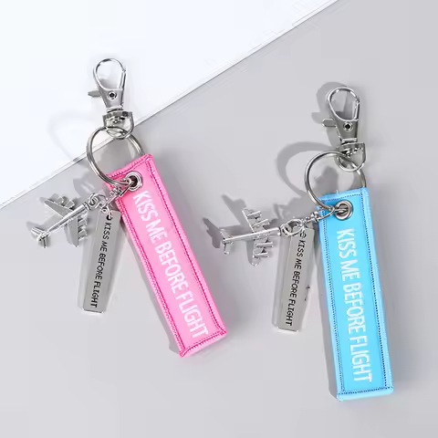 1PC Flight Keychain Set Kiss Me Before Flight Crew Drive Safe Mini Aircraft Metal Carving DIY Pendan
