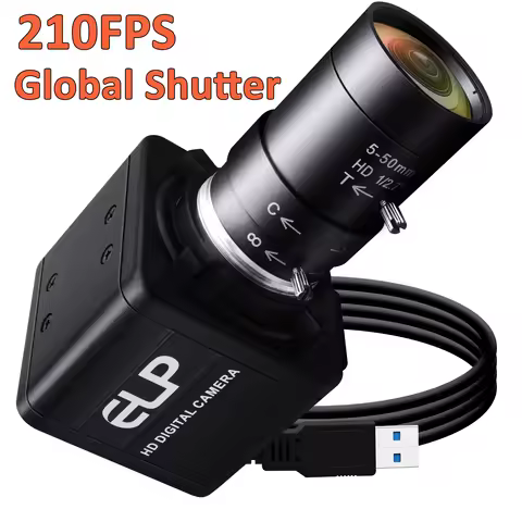ELP 210FPS Global Shutter USB Camera With Varifocal CS Lens 800P 120FPS OV9281 UVC Monochrome Zoom W