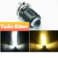 Đèn Pha Led Bi Cầu 2 Màu Ánh Sáng Cost Vàng Pha Trắng Chân H4 Gắn oto Xe Máy